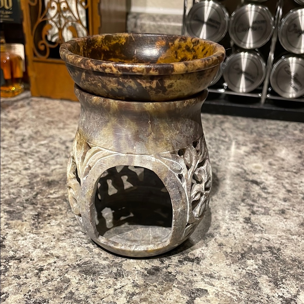 Carved Stone Candle Holder